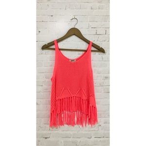 Coral Crochet Tassel Tank